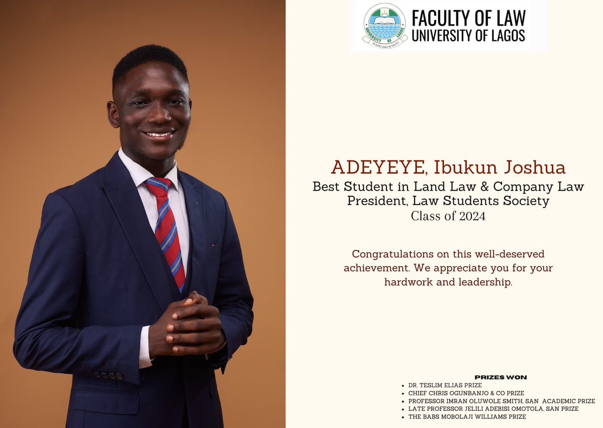 FLawUnilag's tweet photo. Congratulations on your Well-deserved Recognition!!🎉

We are proud of you! https://t.co/cT4iG6RVFH
