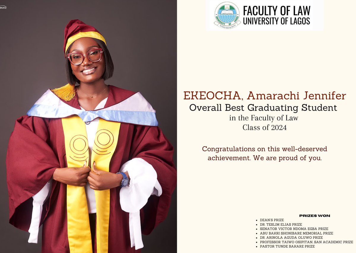 FLawUnilag's tweet photo. Congratulations on your Well-deserved Recognition!!🎉

We are proud of you! https://t.co/cT4iG6RVFH