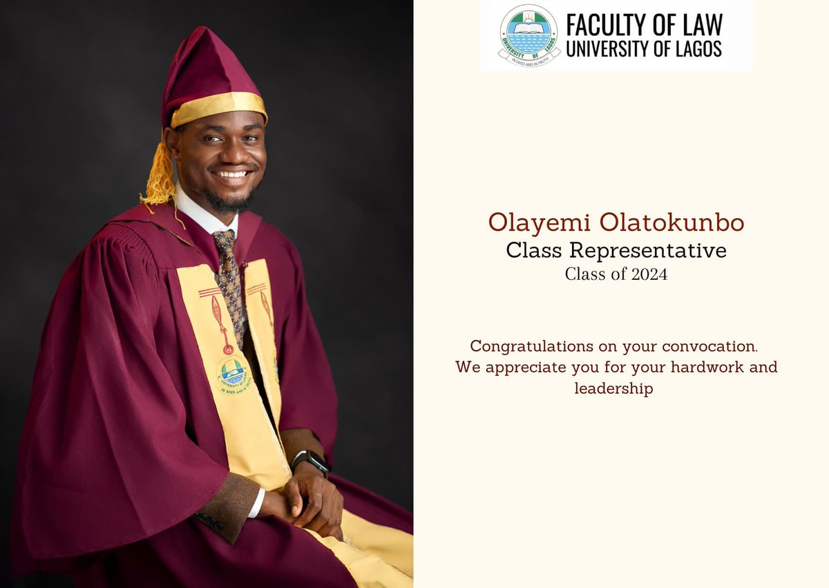 FLawUnilag's tweet photo. Congratulations on your Well-deserved Recognition!!🎉

We are proud of you! https://t.co/cT4iG6RVFH