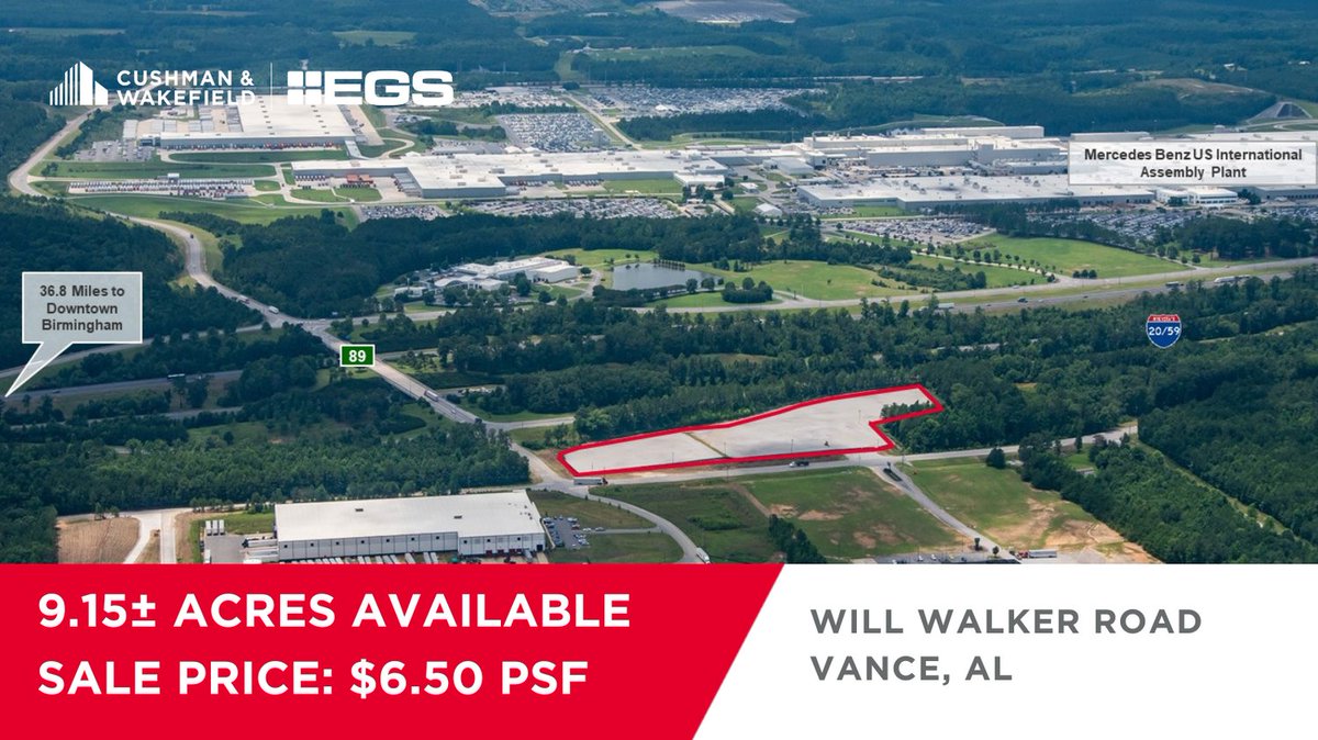 EGSCRE's tweet photo. 9.15± AC Available: Across From Mercedes Benz Plant

36.8 Miles to Downtown Birmingham  |  21.4 Miles to Tuscaloosa  |  Located off I-20/59

More info: https://t.co/aUUoNdBwbD

#alrealestate #commercialrealestate #CRE https://t.co/NbefpJEaCZ