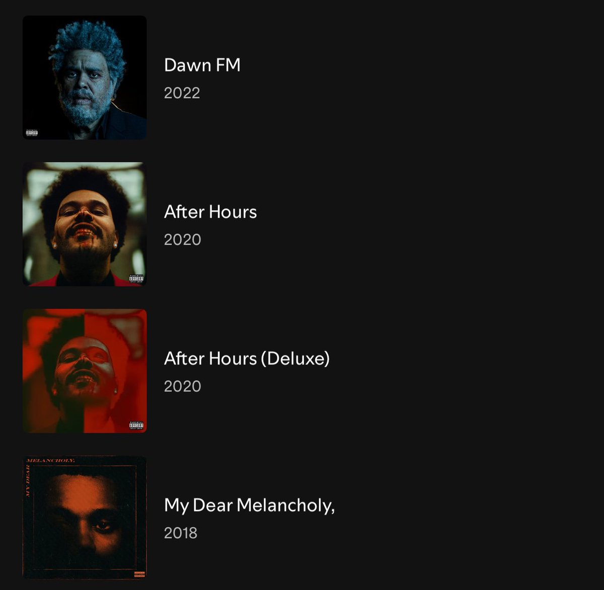 kaiisyourking's tweet photo. @Spotify My Dear Melancholy, After Hours, and Dawn FM https://t.co/K4G2dDZd92