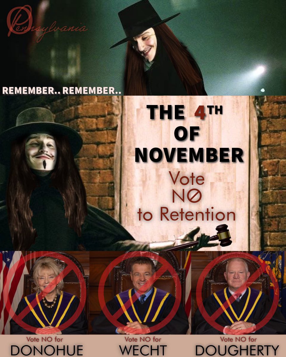 🔔Pennsylvania, I Am Asking For Your Vote THIS November🔔

There is a statewide election in PA on ➡️Tuesday, November 4th, 2025⬅️

3 democrat Justices on the Court are up for retention. 

All 3 — Donohue, Dougherty, &amp; Wecht — are guilty 

of giving democrat Governor Wolf power to