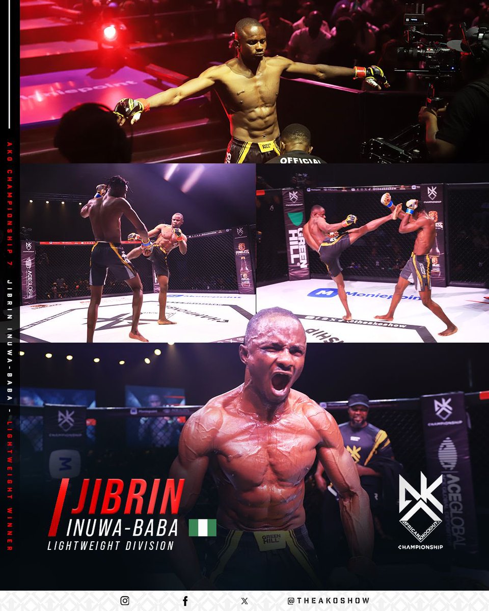 TheAKOShow's tweet photo. Jibrin Inuwa Baba 🇳🇬 has shown incredible strength and resilience by reaching the finals of the AKO championship Lightweight division despite facing personal tragedy.
Who do you want to see him face in the finals?
#AKO7 #AfricanKnockout #JibrinBaba #Lagos #Nigeria #Kano https://t.co/kcoQBS3hGi