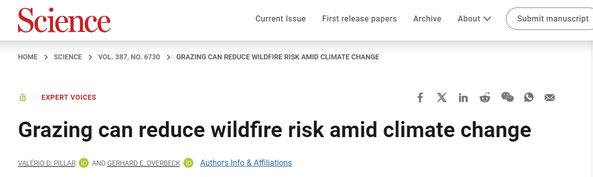 "Fire &amp; grazing are inversely related: In areas where grazing is suppressed, dead herbaceous biomass accumulates [.] Livestock grazing can play a positive role in ecosystems where grazing animals are part of the evolutionary history of the species present"