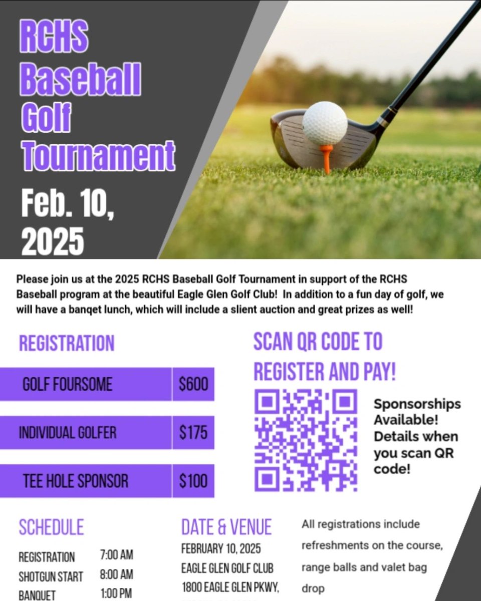 Hi all - spots are still available for the Baseball Golf Tournament - sign up for an awesome day of golf and support the Baseball team