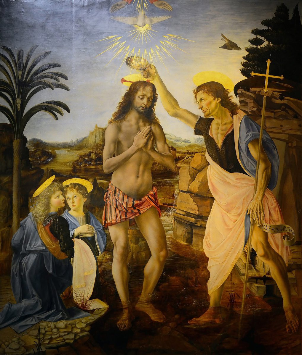 Andrea del Verrocchio, "El Bautismo de Cristo"

Florencia, Galleria degli Uffizi.

El joven Leonardo da Vinci, se inició como aprendiz en el taller más reputado de Florencia, el del maestro Andrea del Verrochio, el cual le encargaría como su primer trabajo importante la