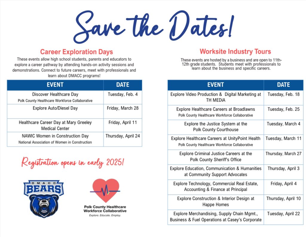 Registration for Spring Exploration Events at DMACC is open.

dmacc.edu/workbasedlearn…