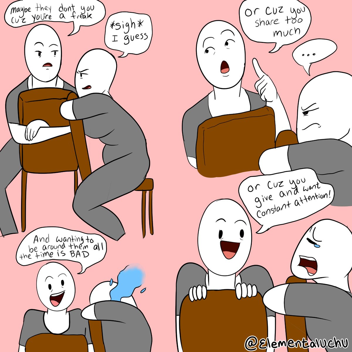 mindfartcomics's tweet photo. Maybe they don't like you because you're a freak or cuz you share too much or cuz you give and want constant attention and wanting to be around them all the time is bad. 

#mindfartcomics #mind #fart #relationship #advice #comic #comics #doodle #doodling #simple #just #cry https://t.co/crZan7cT0W