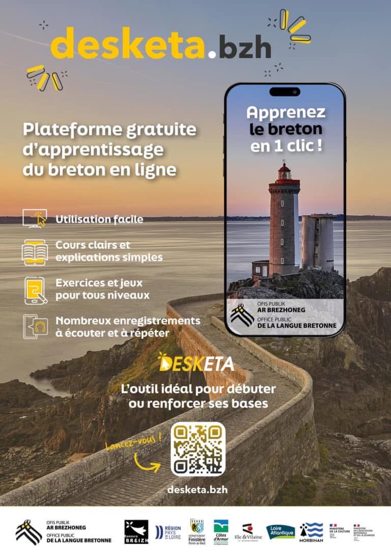 En 2️⃣0️⃣2️⃣5️⃣, ma résolution : apprendre le #breton ‼️ 💃🕺

Et avec desketa.bzh c'est :
✅ Facile à utiliser / Aes da implijout
✅ Gratuit + sans pub / Digoust + Hep bruderezh
✅ Selon votre niveau / Diouzh ho live
✅ Ludique mais sérieux / C'hoarius met sirius

#BZHG