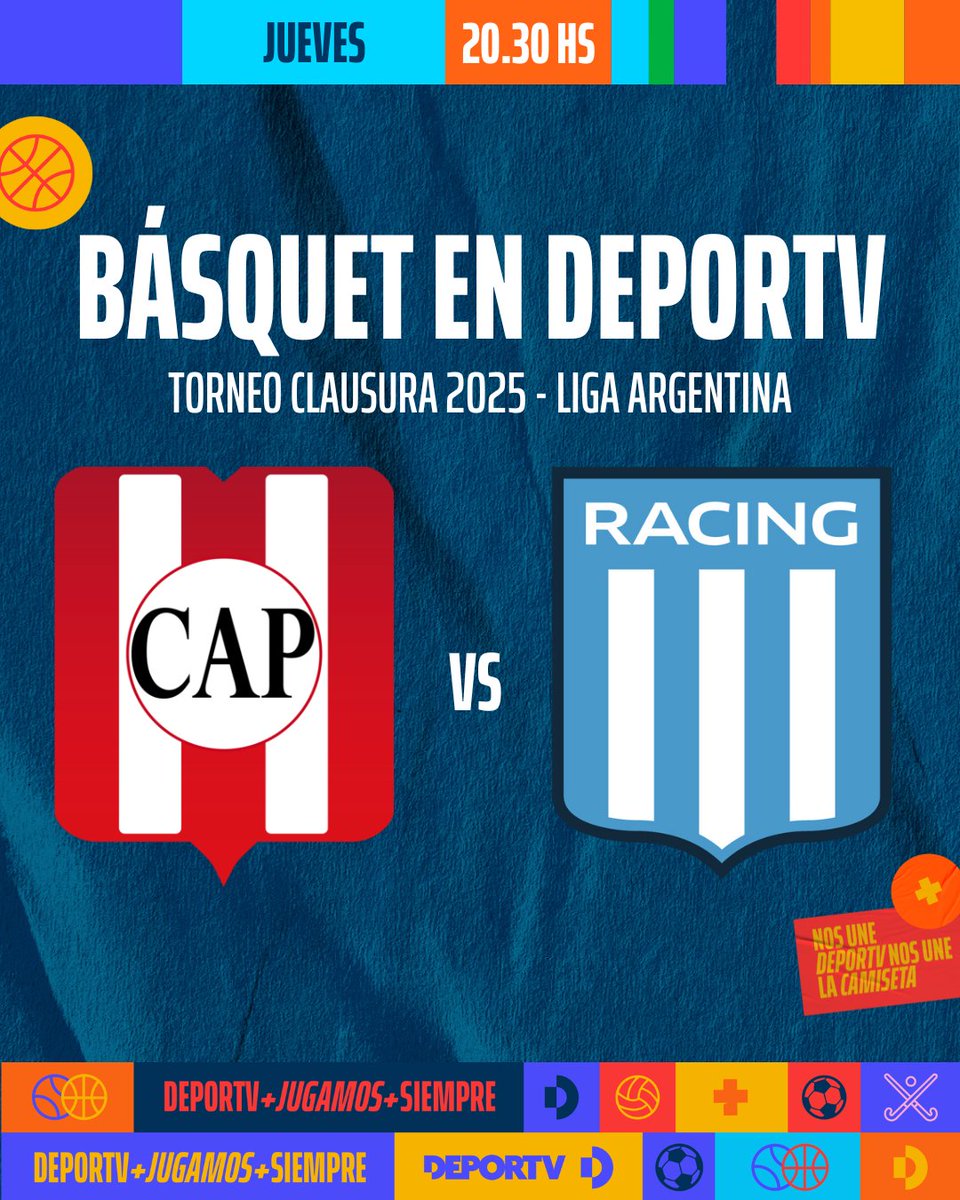 canaldeportv's tweet photo. JUEVES. #BASQUETenDEPORTV 🏀

🏆 Torneo Clausura 2025 - Liga Argentina
⏰ 20.230 hs

👕 Atlético Pilar🆚 Racing Club

📺 ¡En vivo por la pantalla de DEPORTV! https://t.co/RF3xEcYkDt