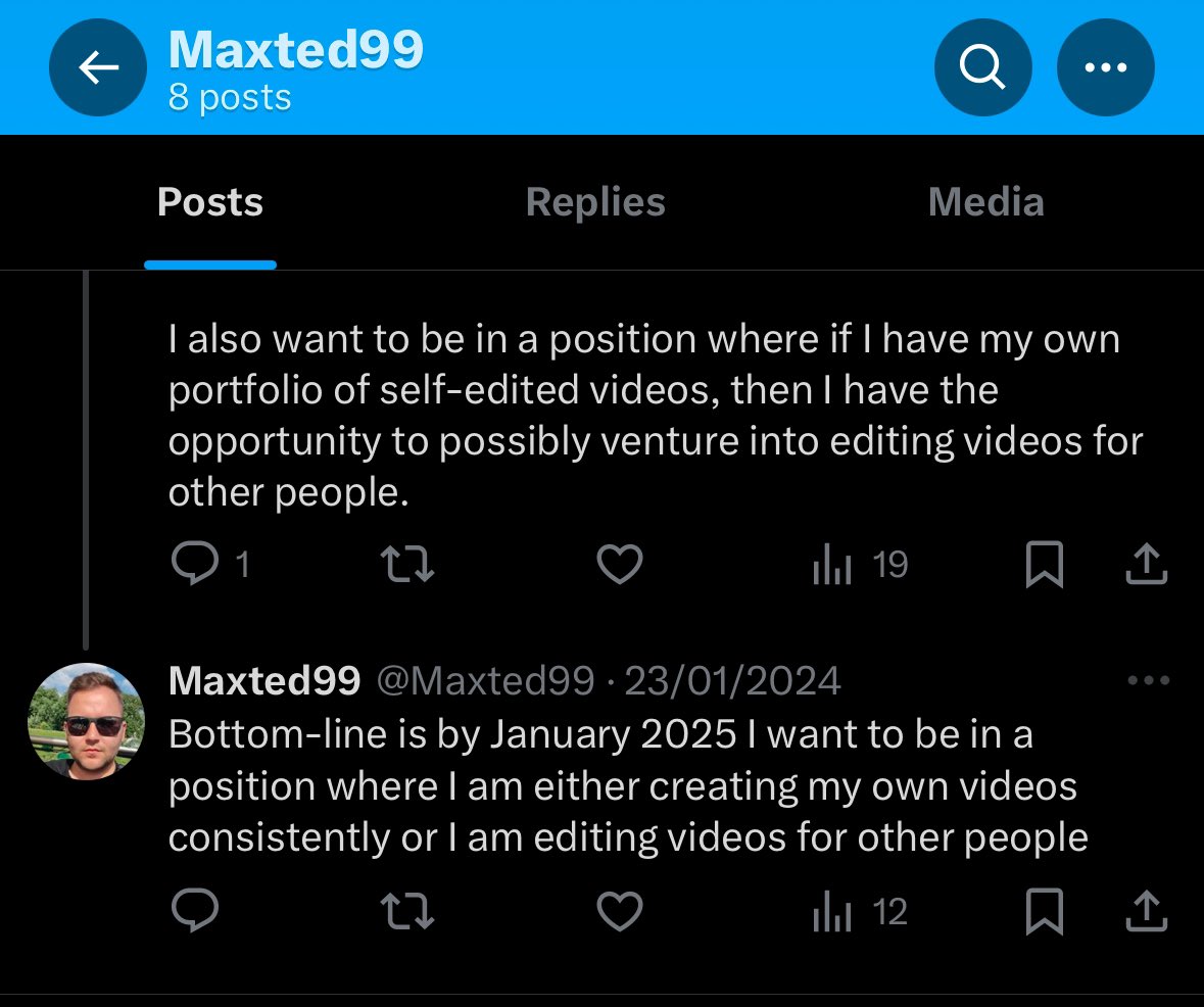 MikeyMaxted's tweet photo. January 2025 and I’ve left my job to pursue video editing as a career https://t.co/7t2mJ6rWGY