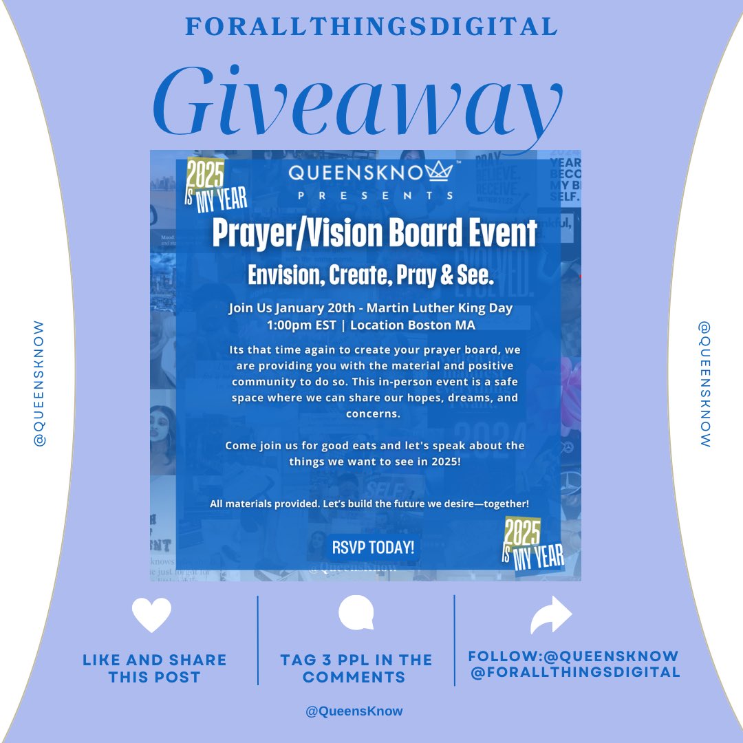queensknow's tweet photo. 👑 Queens, we’re teaming up for something special! We’ve partnered with @allthingsdigital to bring you a Prayer + Vision Board Giveaway!

#QueensKnow https://t.co/Xm5J4F4zS8