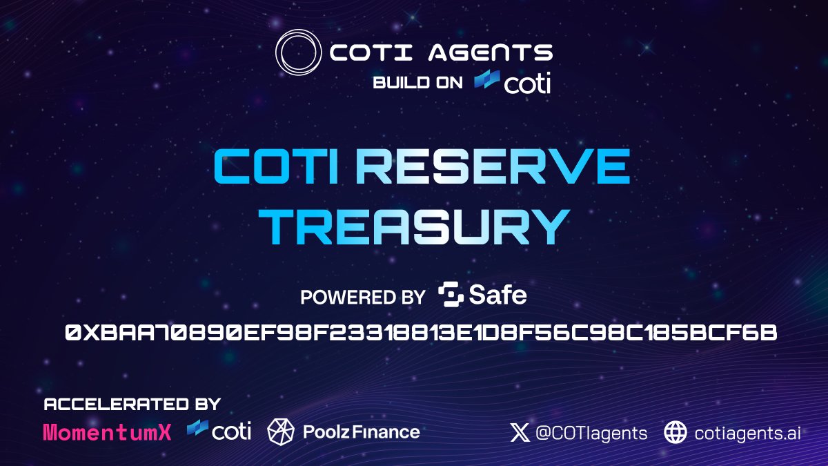 COTIagents's tweet photo. COTI Agents has acquired 29,175 COTI for 1 ETH at an average price of ~$0.11804 per COTI.

As of 1/16/2025, we hodl 58,279 COTI at ~$0.116776 per COTI. https://t.co/DxYUaML0Hm