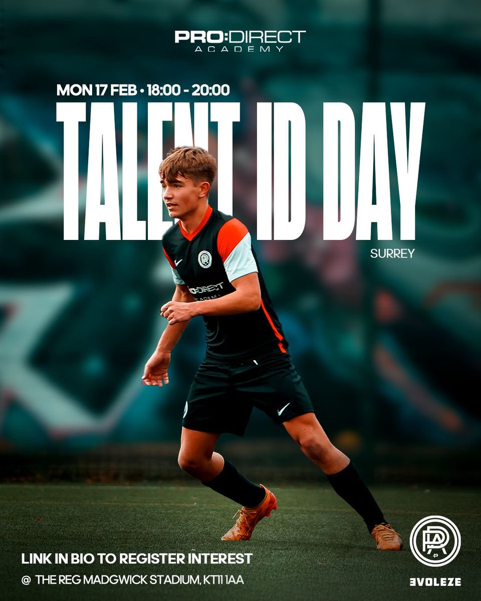 Pro Direct Academy Talent ID Day, let’s see the talent 🌟⚽. 
If you are interested click the link below to attend 

 ✍️ form.jotform.com/243387526664366
📆 Monday 17th February 2025
📍Cobham FC
⏱️ 18:00-20:00

 #pdatrials #pdasurrey #prodirectsurrey #prodirect