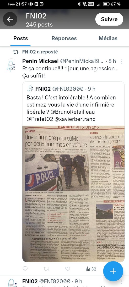 <a href="/OrdreInfirmiers/">Ordre National des Infirmiers</a> Conditions de travail??? 
pas un mot sur l' agression de vos infirmiers libéraux.