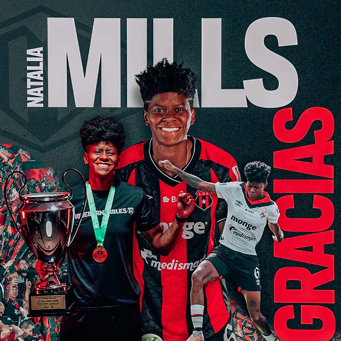 ldacr's tweet photo. ❤️ ¡GRACIAS MILLS! 🖤

De parte de todo el club le agradecemos a la futbolista Natalia Mills, quien dejará LDA para seguir buscando su crecimiento profesional, tras su brillante paso por nuestro equipo donde conquistó siete títulos nacionales, 2 copas UNCAF y 2 Supercopas. 

¡Éxitos leona, la Liga siempre será tu 🏠!