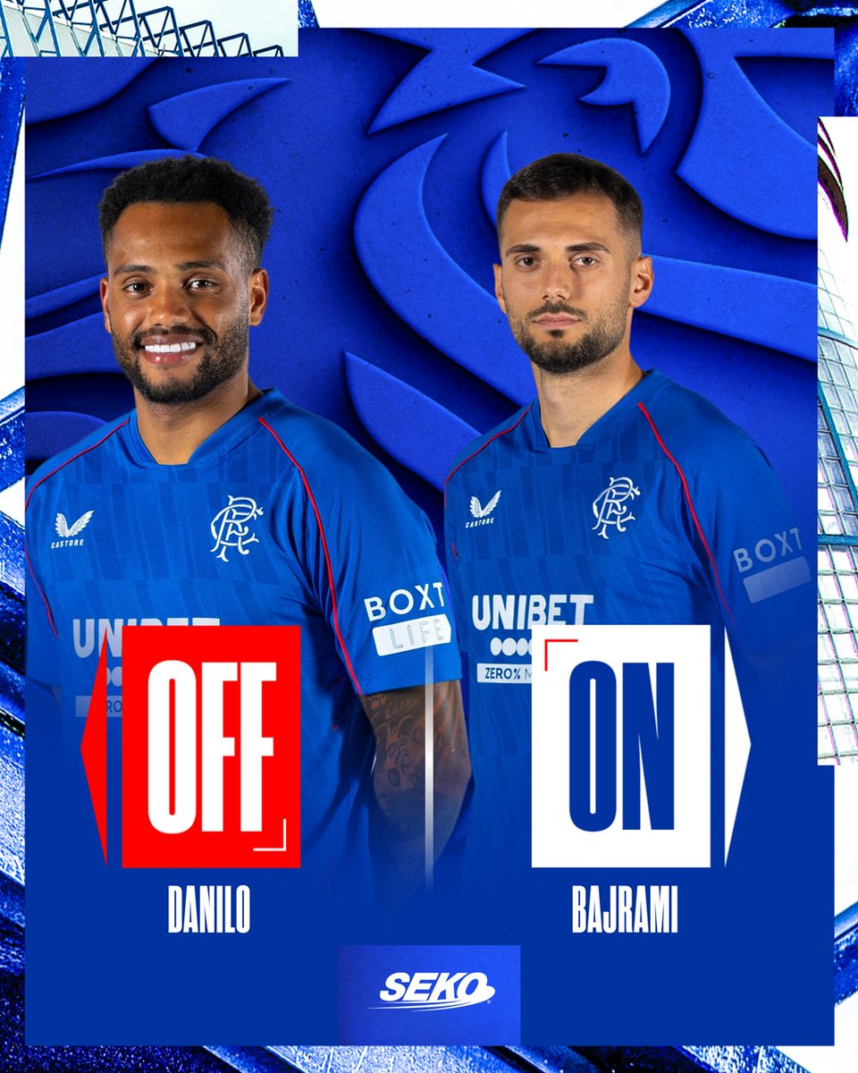 RangersFC's tweet photo. SUB: A change for the second-half.

➡️ ON: Bajrami
⬅️ OFF: Danilo https://t.co/cwHH4ZeeQ5