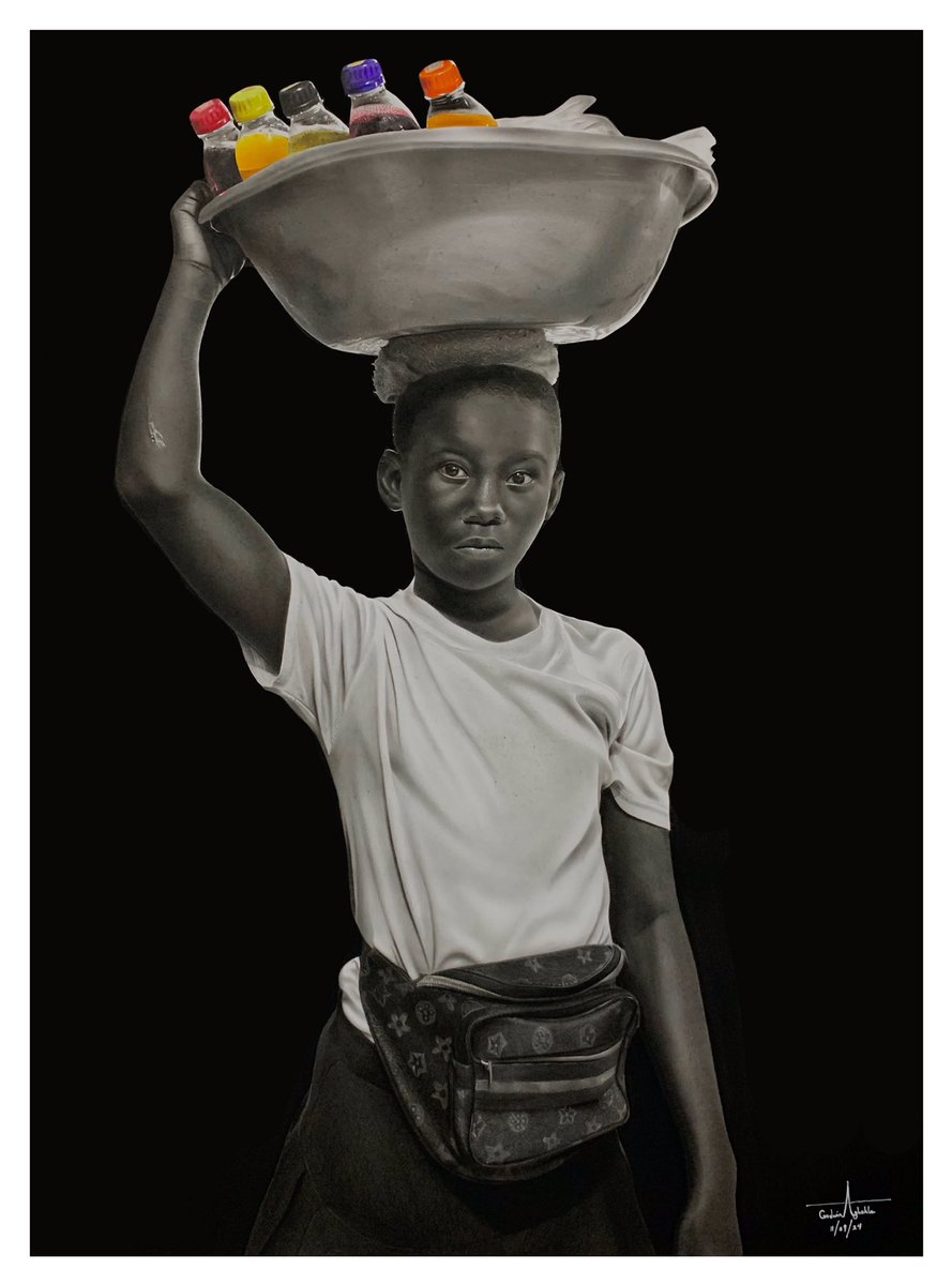 godwin_tsatsu's tweet image. SILENT STRUGGLES- This striking image encapsulates the bittersweet balance between childhood innocence and the hidden struggles of growing up, inviting viewers to reflect on the complexities of her experience.

Medium: Charcoal and Graphite on card