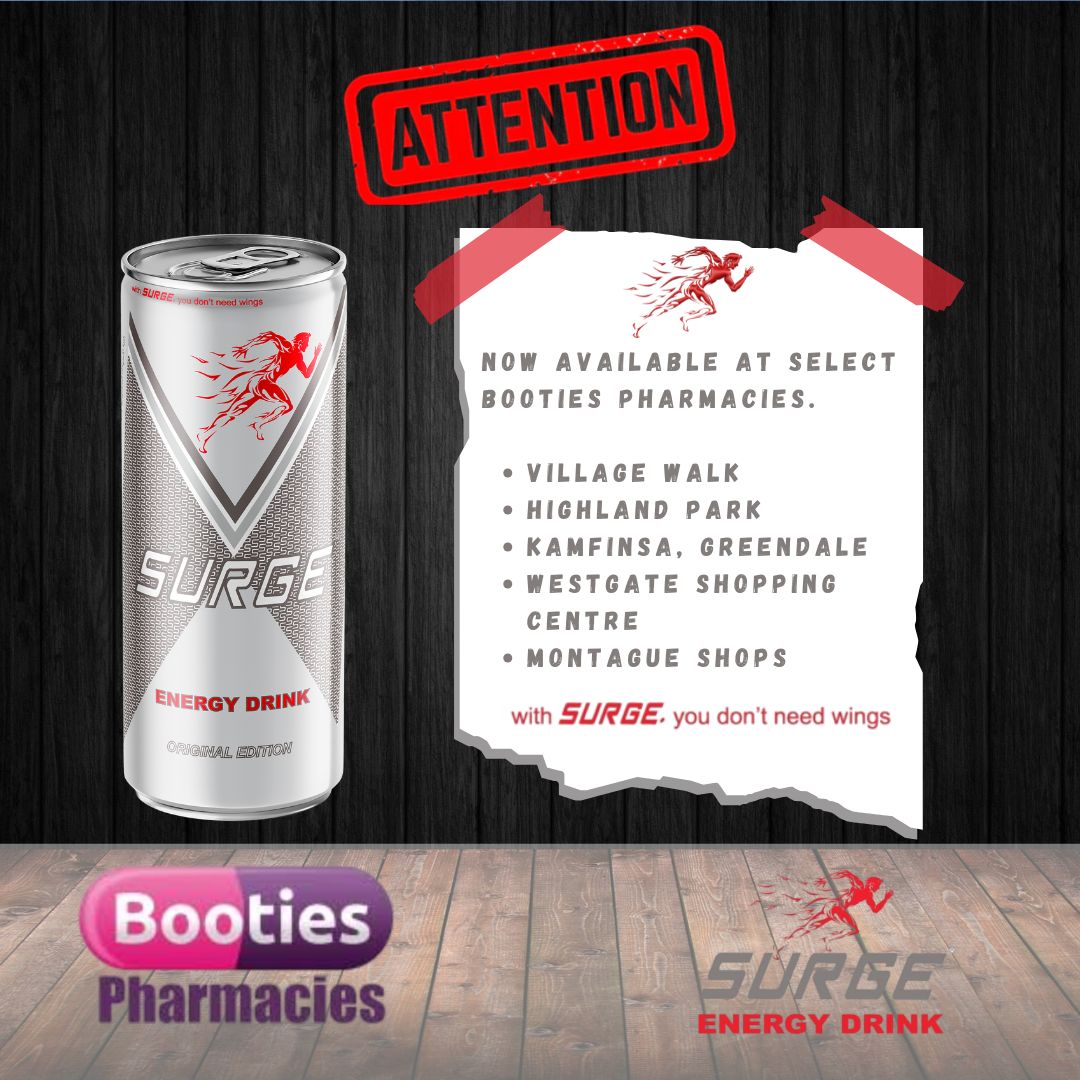 ⚡ ATTENTION, Harare! ⚡ Surge Energy Drink is now available at select Booties Pharmacies <a href="/BootiesP/">Booties Pharmacies</a>  near you! 🏬 Fuel your day with energy like never before! 🚀

Available at:
✔ Village Walk
✔ Highland Park
✔ Kamfinsa, Greendale
✔ Westgate Shopping Centre
✔ Montague Shops