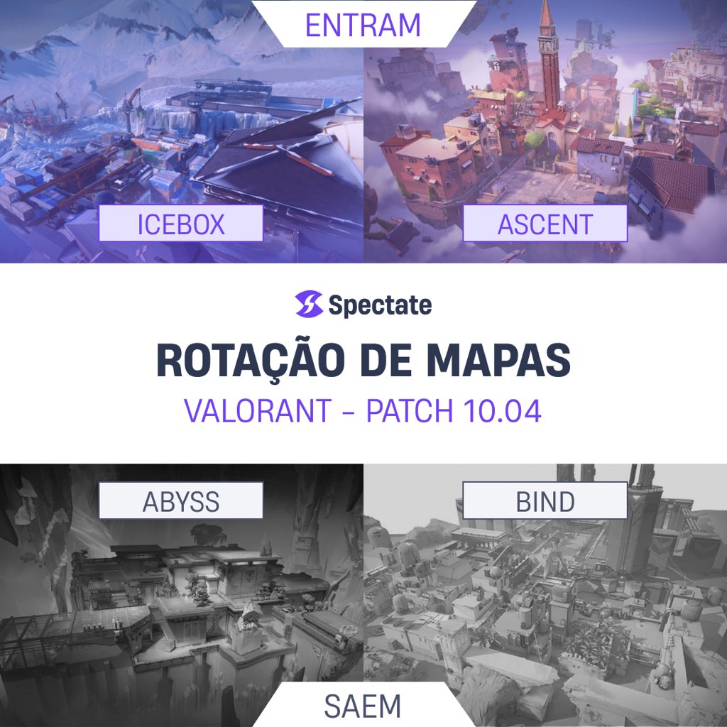 eSportSpectate's tweet photo. se liga nas mudanças 👇

mal saiu e ja voltou, ascent volta para a rotação de mapas junto de icebox

os mapas que nos deixam é abyss e bind https://t.co/ciK9hOkACh