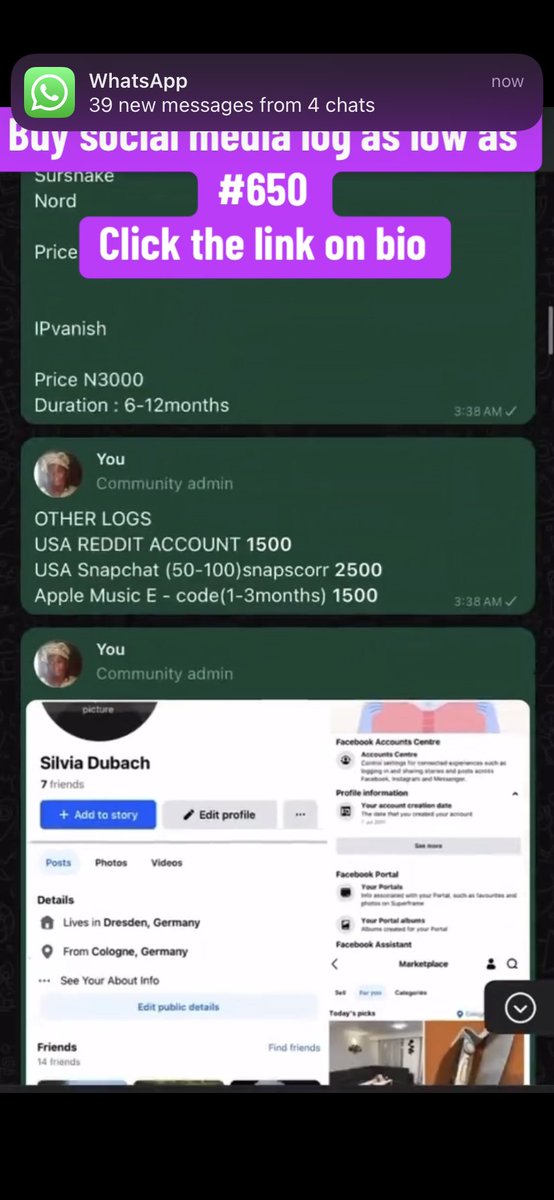 improfliz's tweet photo. @Hemman59060903 Buy premium social media logs 
Standard Facebook for marketplace
USA twitter and USA Tictok all available for as low as #650 join my WhatsApp community asap

https://t.co/B89BLjbk8W https://t.co/H0b1Br8pjw