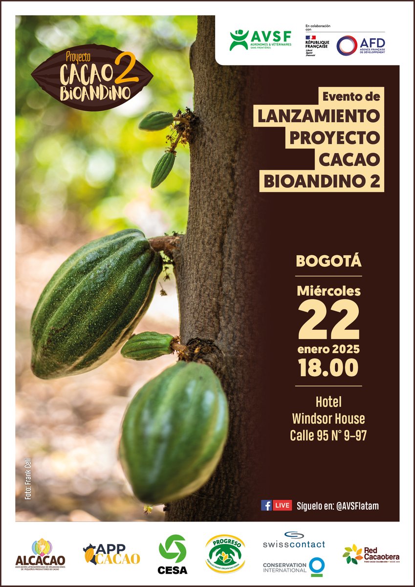 🟡🟤🟢 #CacaoBioAndino 🇨🇴🇪🇨🇵🇪

El 22 de enero en Bogotá, lanzamos la fase II de este proyecto que beneficiará a más de 6000 pequeños productores/as de Colombia, Ecuador y Perú .

🤎 Precios justos
🤎 Trazabilidad y deforestación cero
🤎 Inclusión de jóvenes y mujeres