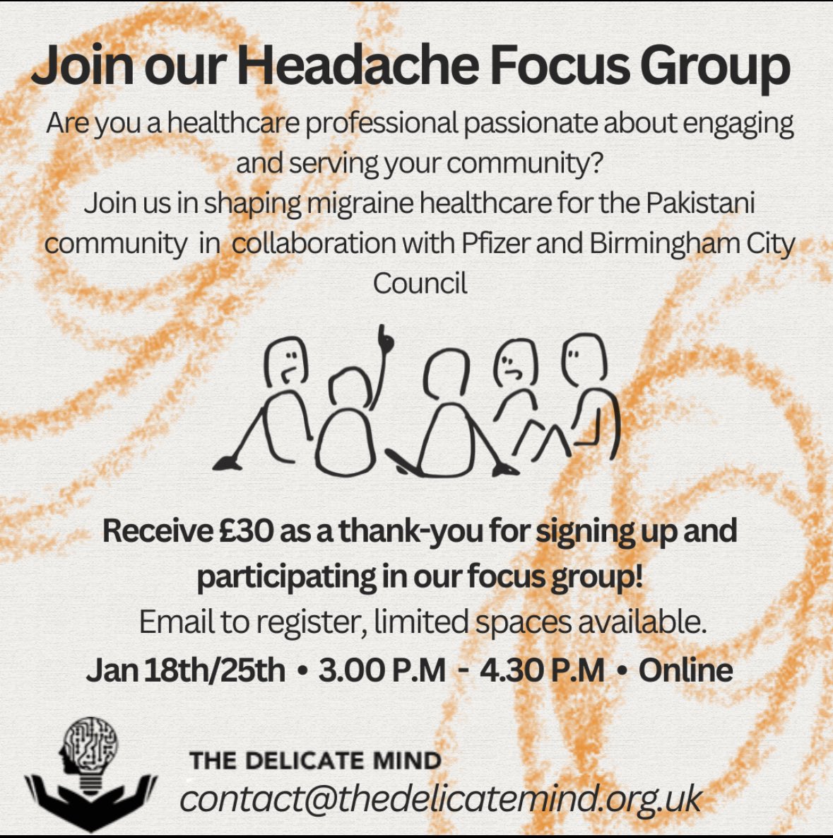 If you’re a healthcare professional in Birmingham working with the Pakistani community please give some time to these important focus groups organised by <a href="/Tweet_TDM/">The Delicate Mind</a> , a great opportunity to help work to improve migraine treatment for Pakistani communities