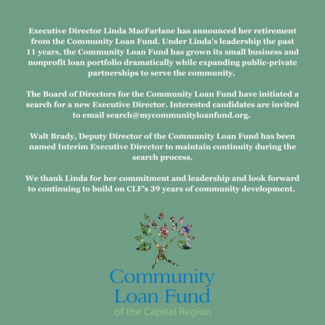 A statement from the Community Loan Fund of the Capital Region: