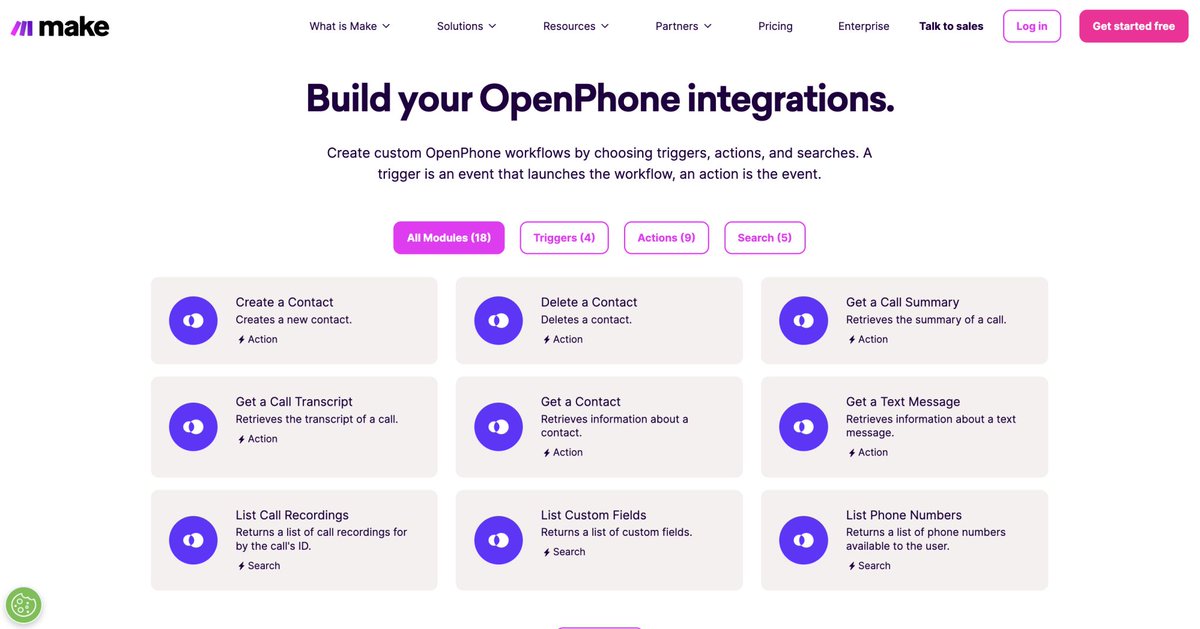 OpenPhone x <a href="/make_hq/">Make</a> is finally here! 🎉

Make is a "super integration"—it lets you connect @OpenPhone to 2,200 tools. 

This means you can automatically:

→ Push call and text data into your CRM
→ Sync contacts across your tech stack
→ Set up custom notifications wherever