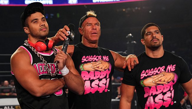 BadWWEStats's tweet photo. Bruce, Owen & Keith Hart (manager @THERevJonH) are the team to beat in our year-long #TrioTeamTurmoil.
Now they face The Acclaimed and Daddy Ass with their manager @MrFieldsend!
Poll is in comments. Oh wait, it looks like Max Caster wants to rap first…
#WWE #AEW https://t.co/m3NhKGAKTF