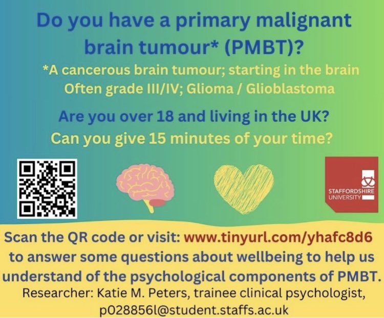 Mary Tanay RN PhD (@merrytea) on Twitter photo I will be less on X soon but while I have this platform, I would like to share this:
Research study recruiting adults, living in the UK, with a primary malignant brain tumour to support people to live well with this diagnosis: tinyurl.com/yhafc8d6 (15 mins). Qs 👉🏼 <a href="/KatieMacP/">Katie MacLeod Peters</a> I will be less on X soon but while I have this platform, I would like to share this:
Research study recruiting adults, living in the UK, with a primary malignant brain tumour to support people to live well with this diagnosis: tinyurl.com/yhafc8d6 (15 mins). Qs 👉🏼 <a href="/KatieMacP/">Katie MacLeod Peters</a>
