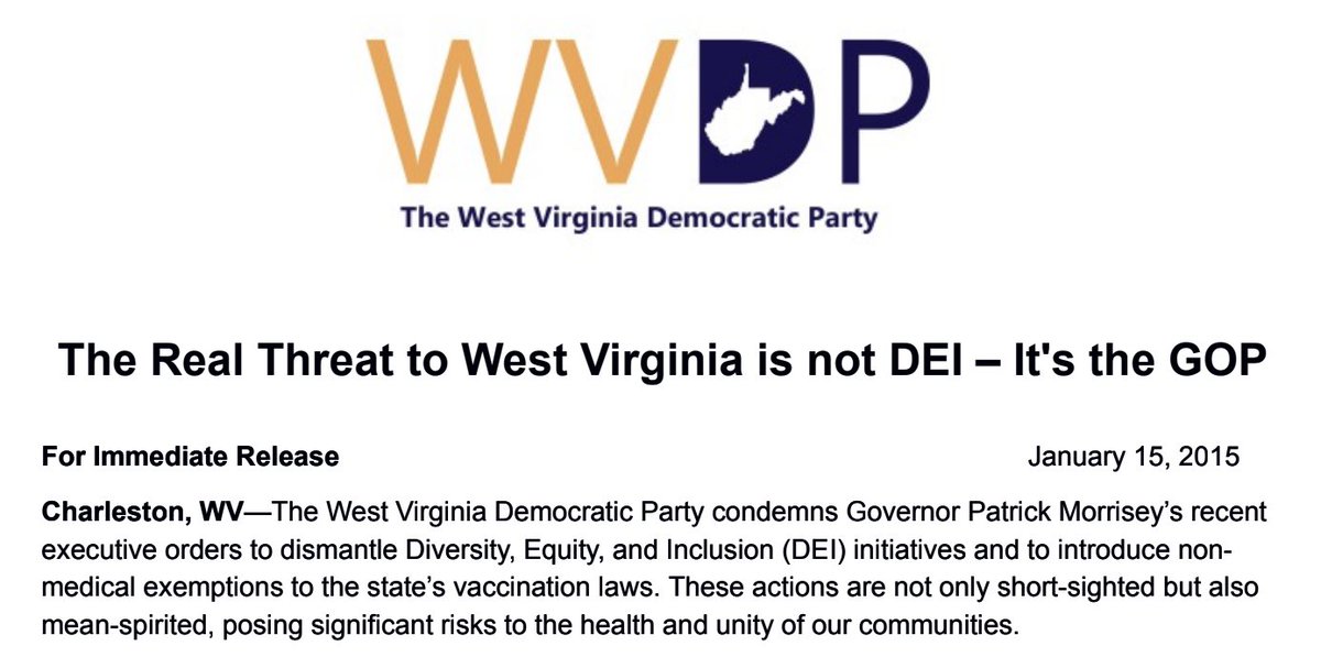 The Real Threat to West Virginia is not DEI – It's the GOP

Read more: wvdemocrats.com/news/the-real-…