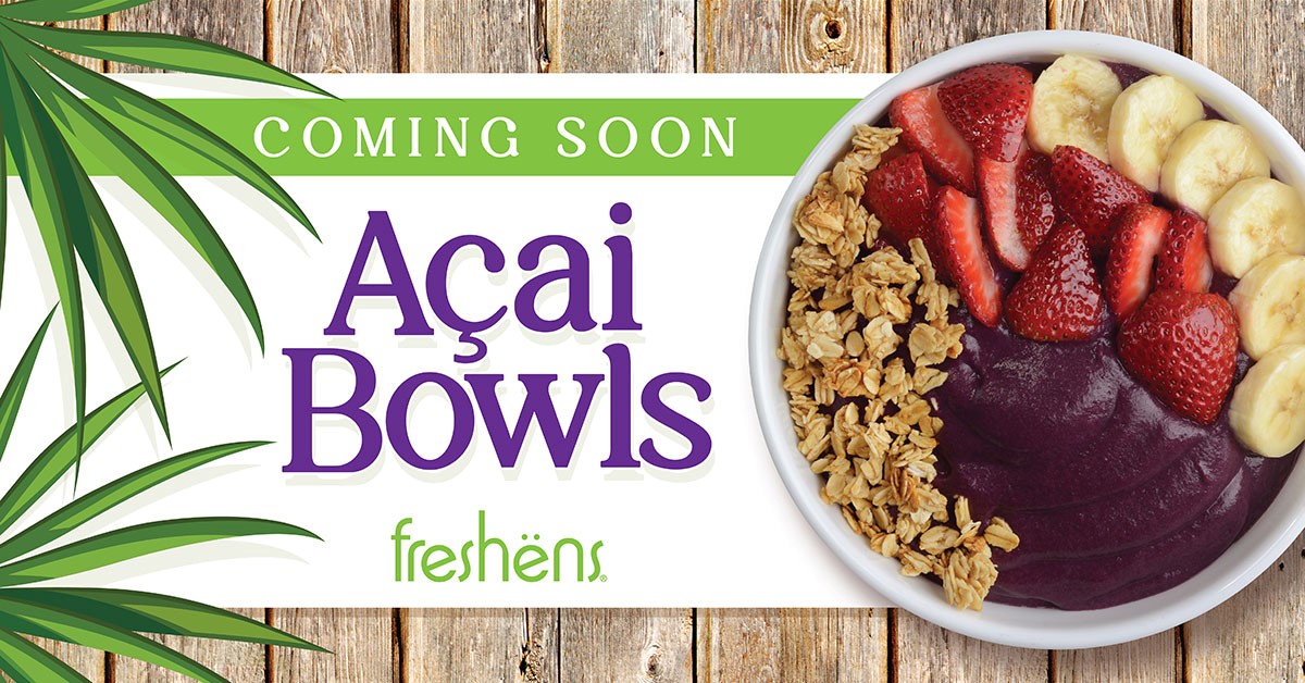 Freshens's tweet photo. We're adding some delish new Acai Bowls to 25 campus locations later this month! Be on the lookout!
#Yum #CampusDining #AcaiBowls https://t.co/RpKkjrc8G3