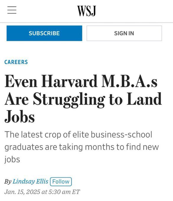 Reports show that even Harvard business graduates are taking months to find job, due to limited jobs and H1-B workers.

Follow: <a href="/ThermopylaeNews/">Thermopylae</a>