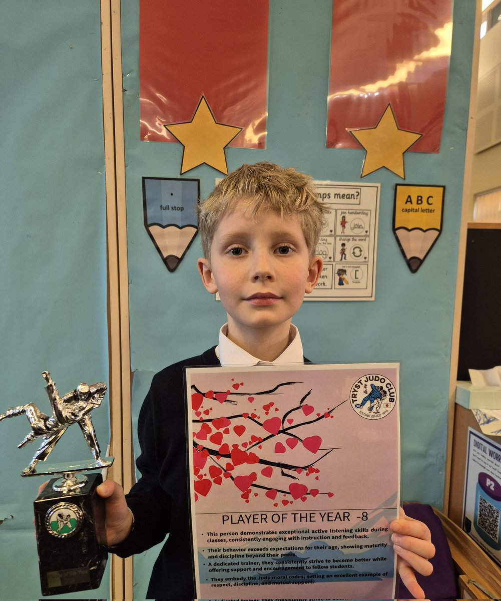 🌟 Celebrating Success 🌟 Congratulations to this wonderful P3 pupil for being awarded 'player of the year' for his contribution to Judo. Well done J! <a href="/GlenboigPrimary/">Glenboig Primary School</a>