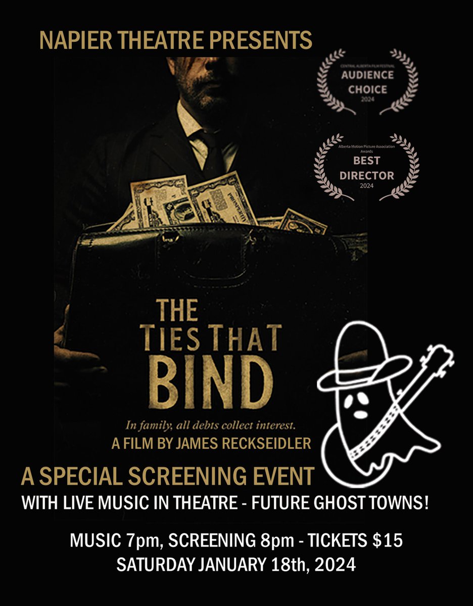 Ties That Bind from filmmaker James Reckseidler will be playing at the Napier Theatre Drumheller Saturday January 18th. There will also be a Q&amp;A with the filmmakers and Live music! What an amazing way to spend a Saturday night! eventbrite.com/e/the-ties-tha…