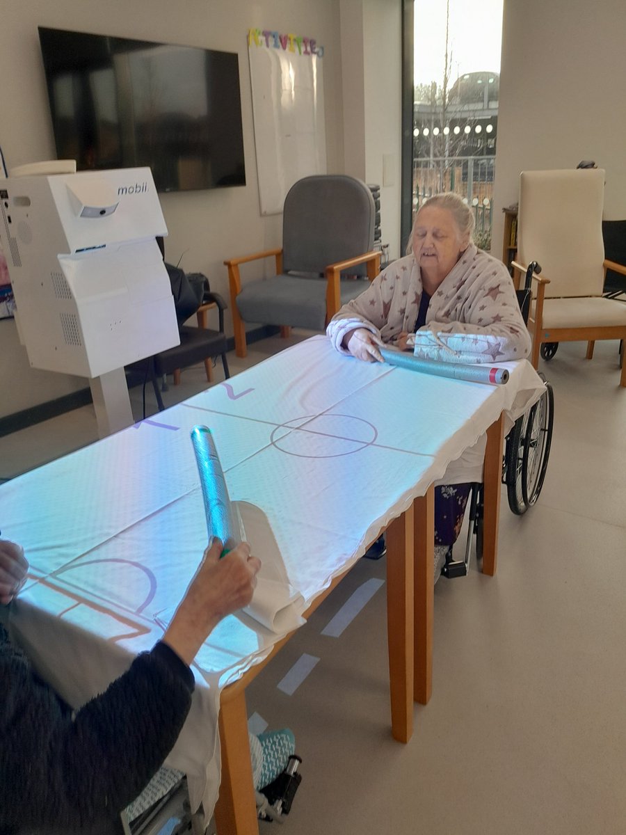 Interactive projector, at the Bevan unit ,very competitive games ,great exercise, while having fun ,winner stays on