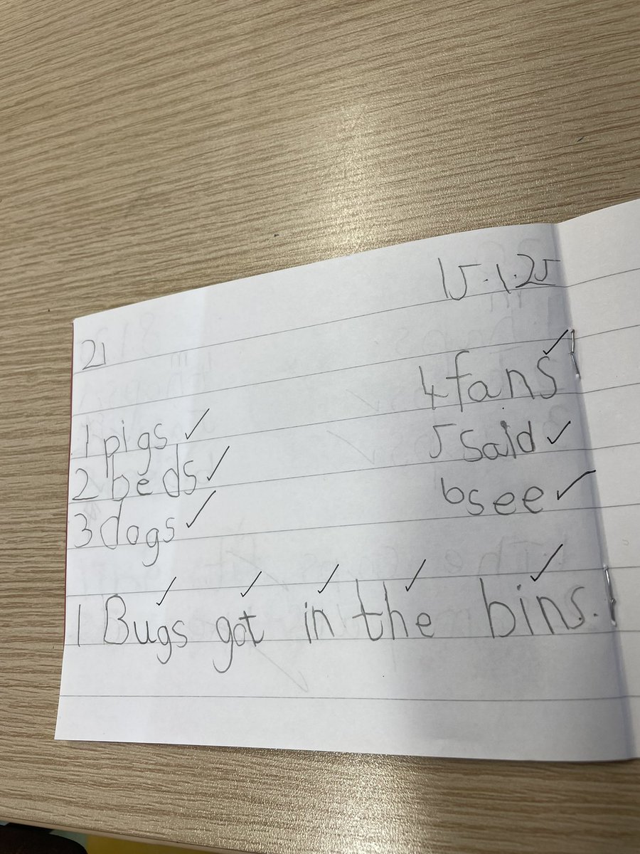 Maeve142's tweet photo. @UFLiteracy @HollyLanePhD 
The proof is in the pudding, as they say! The progress in one child’s skills after only 3 months of UFLI lessons. These spellings and sentences are dictated. The improvement in letter formation and handwriting is also clearly evident. https://t.co/rdNUlJd3NE
