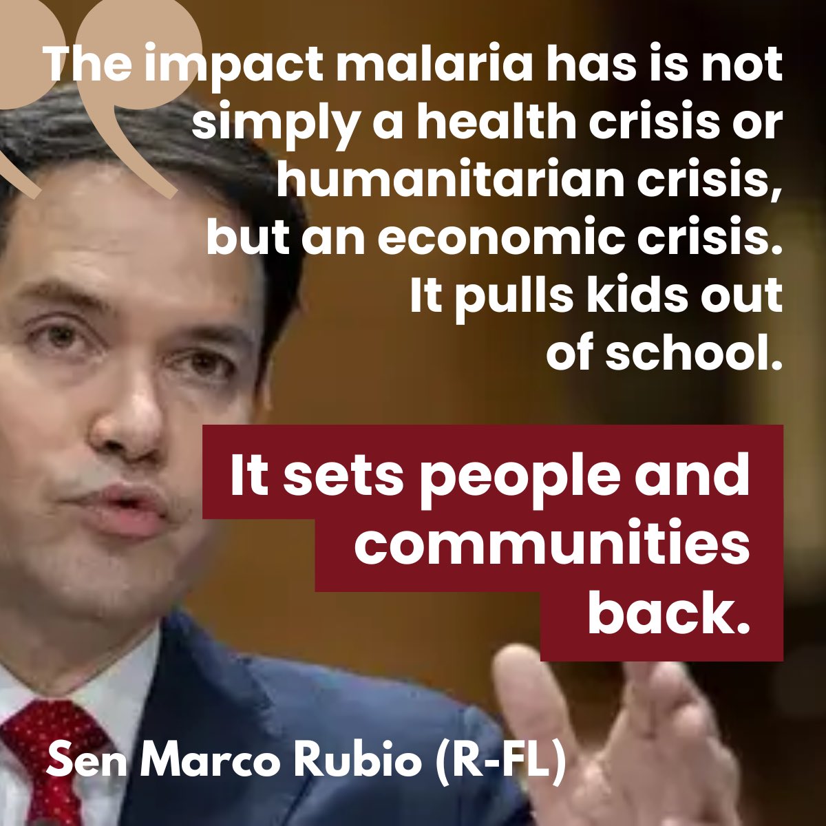 Better World Campaign (@betterworldorg) on Twitter photo An excellent reminder from <a href="/marcorubio/">Marco Rubio</a> during today’s Senate hearing for Sec State on the importance of keeping focus on the fight to <a href="/beatmalaria/">United to Beat Malaria</a> An excellent reminder from <a href="/marcorubio/">Marco Rubio</a> during today’s Senate hearing for Sec State on the importance of keeping focus on the fight to <a href="/beatmalaria/">United to Beat Malaria</a>