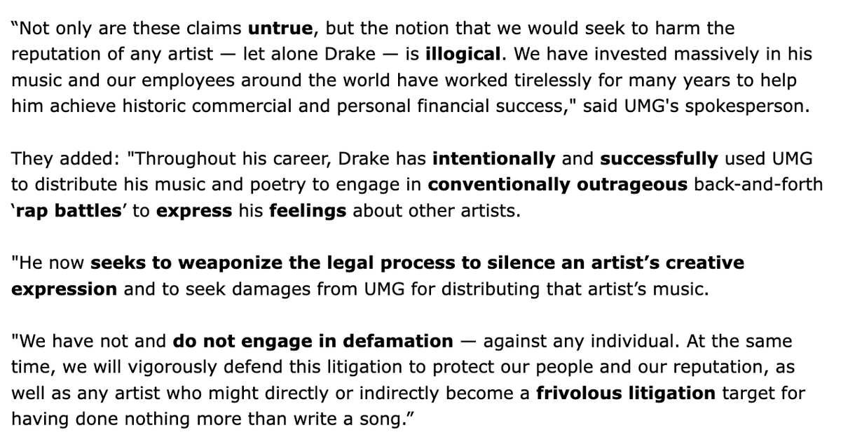 UMG response to Drake.