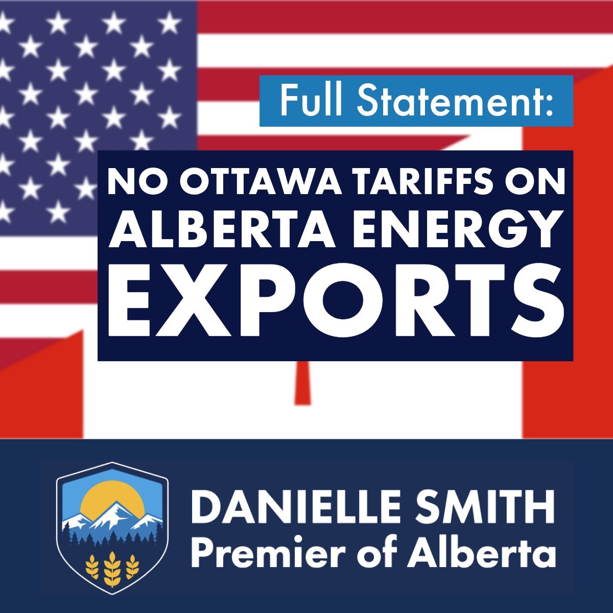 ScottFralick's tweet photo. @ABDanielleSmith  says Alberta will not tow the line when it comes to tariffs on Alberta oil and gas to the United States. https://t.co/q6ZHMY4J0F