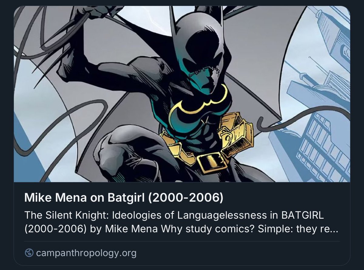 Mike Mena (@mikemenanyc) on Twitter photo HERE WE GO!
For your nerdy pleasure: a blog post on BATGIRL using a complicated idea we language nerds like to talk about: languagelessness (<a href="/DrJonathanRosa/">Jonathan Rosa</a> 2016).
READ: campanthropology.org HERE WE GO!
For your nerdy pleasure: a blog post on BATGIRL using a complicated idea we language nerds like to talk about: languagelessness (<a href="/DrJonathanRosa/">Jonathan Rosa</a> 2016).
READ: campanthropology.org
