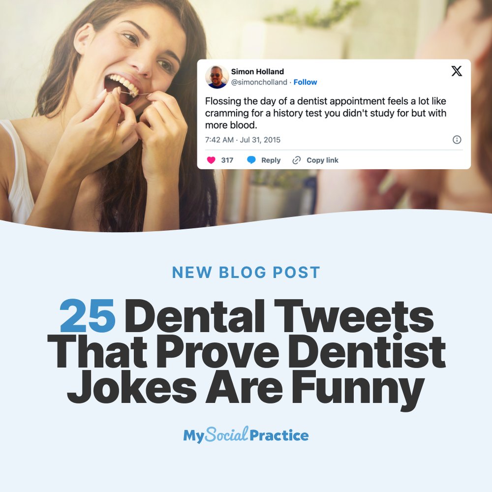 SocialPractice's tweet image. They say laughter is the best medicine, so let's test that theory. For your next scheduled extraction, show your patient these dental tweets. They’ll laugh so hard, you won’t need novocaine! Though, upon further reflection, you should keep it ready.

mysocialpractice.com/2025/01/funny-…