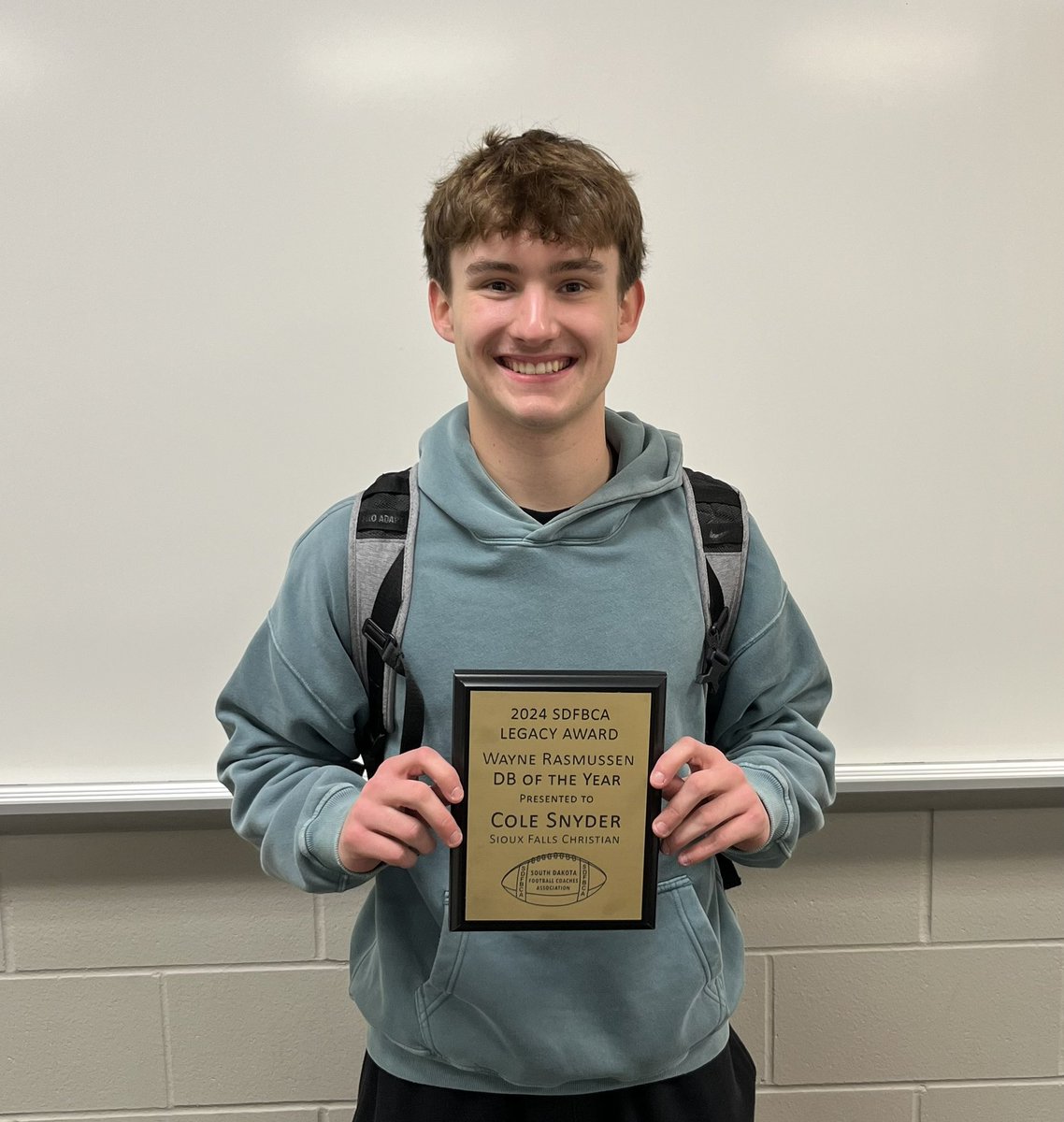 SFC Football (@footballsfc) on Twitter photo Congratulations to <a href="/ColeSnyder06/">Cole Snyder</a> for being recognized by the <a href="/sdfbca/">SoDak Football Coaches Association</a> with the Wayne Rasmussen DB of the Year award! Congratulations to <a href="/ColeSnyder06/">Cole Snyder</a> for being recognized by the <a href="/sdfbca/">SoDak Football Coaches Association</a> with the Wayne Rasmussen DB of the Year award!