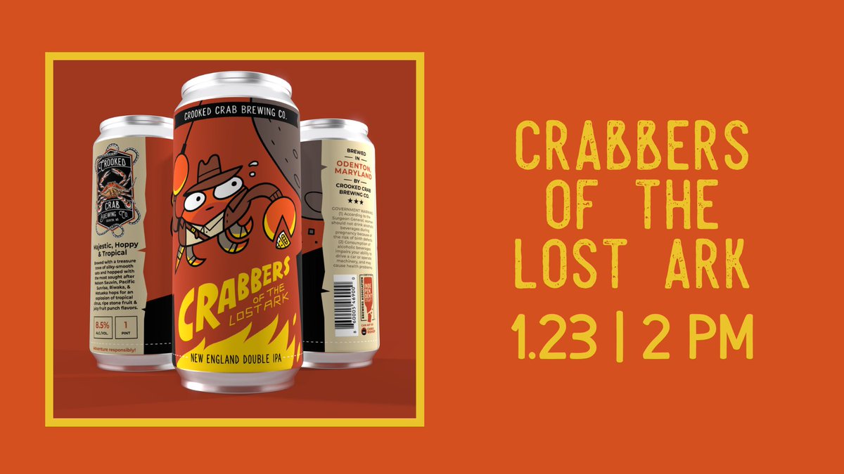Uncover the treasure of Crabbers of the Lost Ark on Thursday, January 23rd! Swing by the taproom and embark on a flavor-filled adventure—in cans or on draft: facebook.com/events/2241432…. #getcrooked #mdbeer #drinklocal