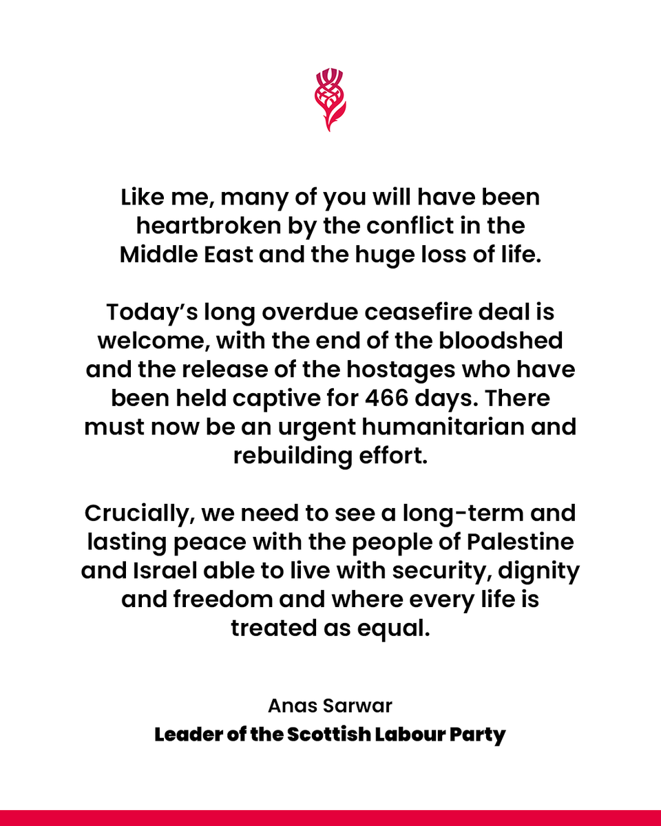 My statement on the long overdue, but welcome, ceasefire deal in the Middle East.