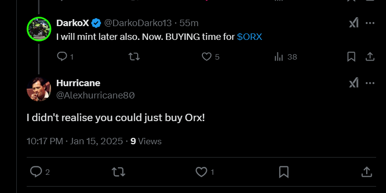 DarkoDarko13's tweet image. People still don't know they can buy ORX also. MAny only mint, but they won't get that for a 6months to a year.  Can you make a new post about it Moe ? Short term now is better to buy, than mint.