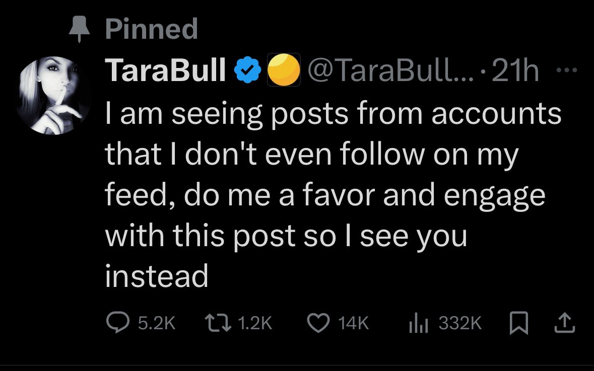Let the games begin! 

Me a @TaraBull808 have followed each other for years. Never once has she commented on my post or any small account, but asks every day if you see her? 

Maybe if you weren’t so self obsessed, you’d recognize your followers and actually acknowledge them.
