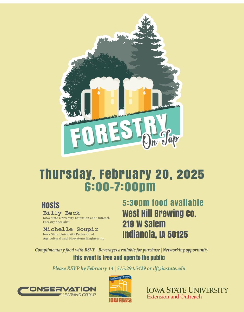 Dr. Billy Beck (@drbillyjbeck) on Twitter photo Yes - #woodlands, #waterquality, and #beer are connected. 🌳💪🍺💪💧
Join us 2/20, Indianola, IA to join the conversation!
<a href="/ISUWaterChicks/">ISU Water Chicks</a> <a href="/ISUANR/">ISU ANR Extension</a> #forestry #extension Yes - #woodlands, #waterquality, and #beer are connected. 🌳💪🍺💪💧
Join us 2/20, Indianola, IA to join the conversation!
<a href="/ISUWaterChicks/">ISU Water Chicks</a> <a href="/ISUANR/">ISU ANR Extension</a> #forestry #extension