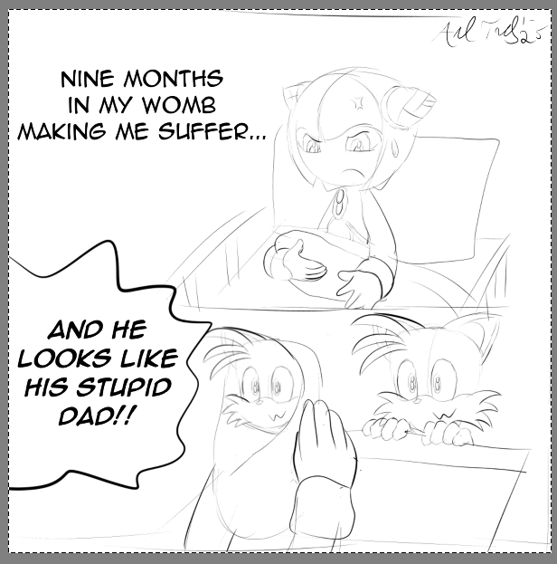 Here's a sketch of that pregnancy meme going around, except with Tailsmo. Should I finish it?
